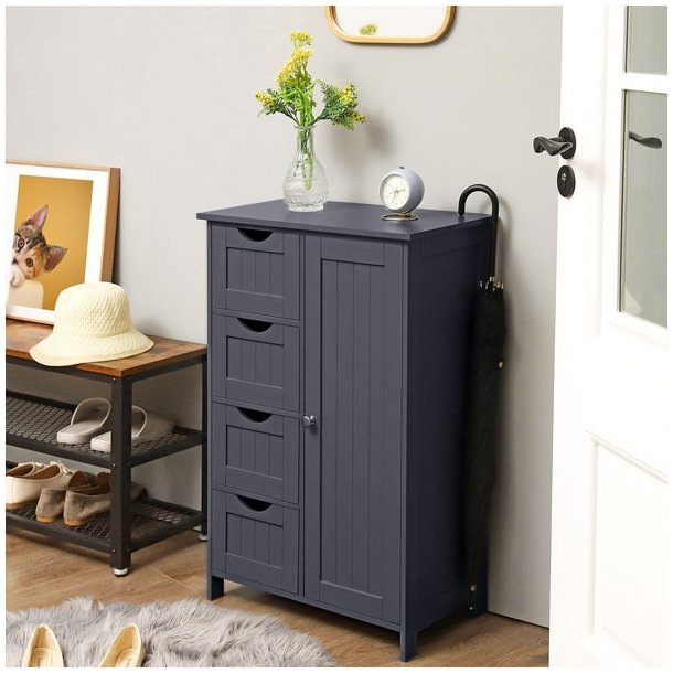 Kommode med skab og 4 skuffer - gr� 81 x 55 x 30 cm
