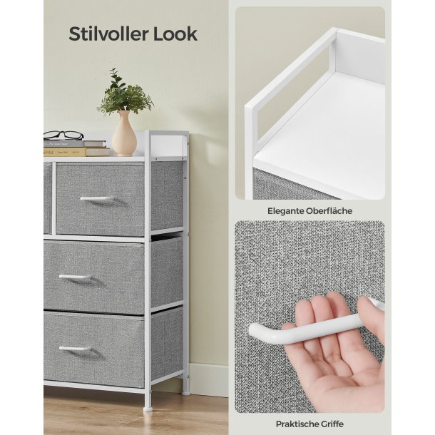 Kommode med 7 skuffer - hvid og gr� - 98 x 28,5 x 85