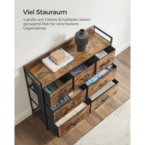 Kommode med 7 skuffer - rustik brun - 98 x 28,5 x 85