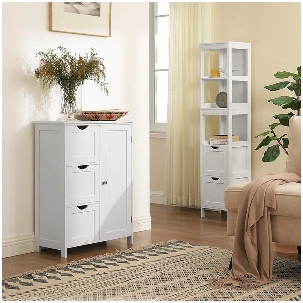 Kommode med skab og 3 skuffer - hvid 60 x 30 x 81 cm