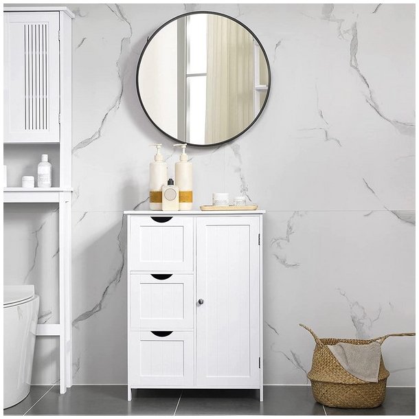 Kommode med skab og 3 skuffer - hvid 60 x 30 x 81 cm