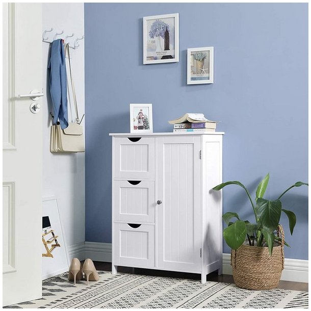 Kommode med skab og 3 skuffer - hvid 60 x 30 x 81 cm