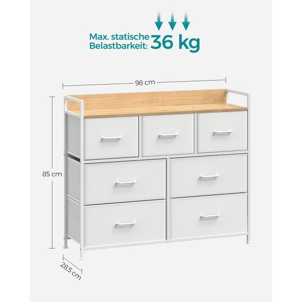 Kommode med 7 skuffer - hvid og brun - 98 x 28,5 x 85