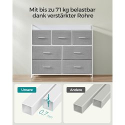 Kommode med 7 skuffer - hvid og gr� - 98 x 28,5 x 85