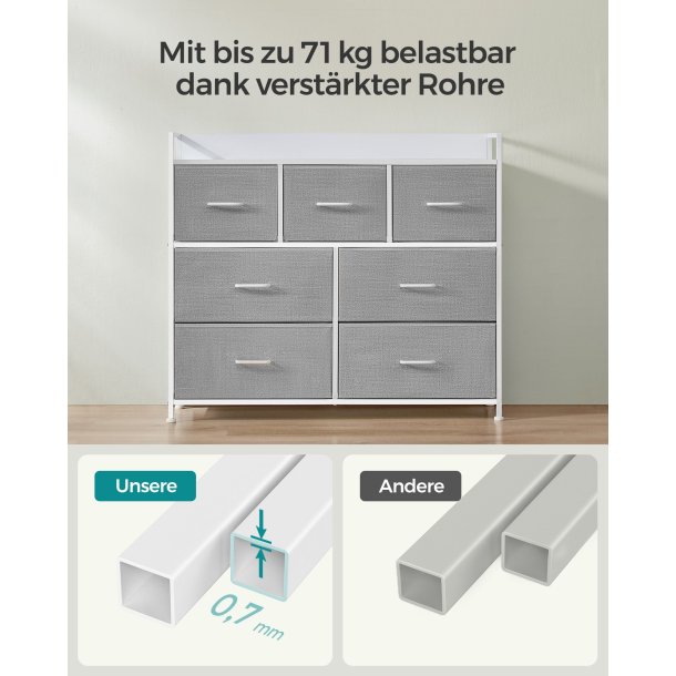 Kommode med 7 skuffer - hvid og gr� - 98 x 28,5 x 85