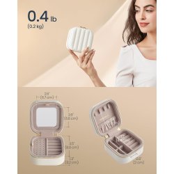 Smykkeskrin med spejl - kompakt rejseskrin til smykker - hvid