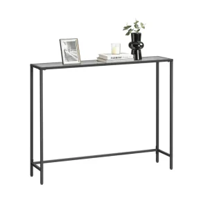 Konsolbord - sidebord med h�rdet gr� glas og sort stel 100x20x80