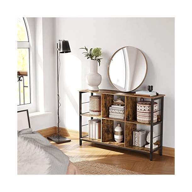 Reol - bogreol med 6 rum - konsolbord - rustik brun 120x80x33