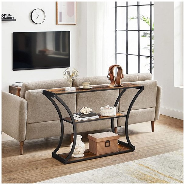 Konsolbord i industrielt design med buede ben - rustik brun