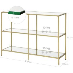 Sk�nk - konsolbord med h�rdet glas og gyldent stel 100x30x73