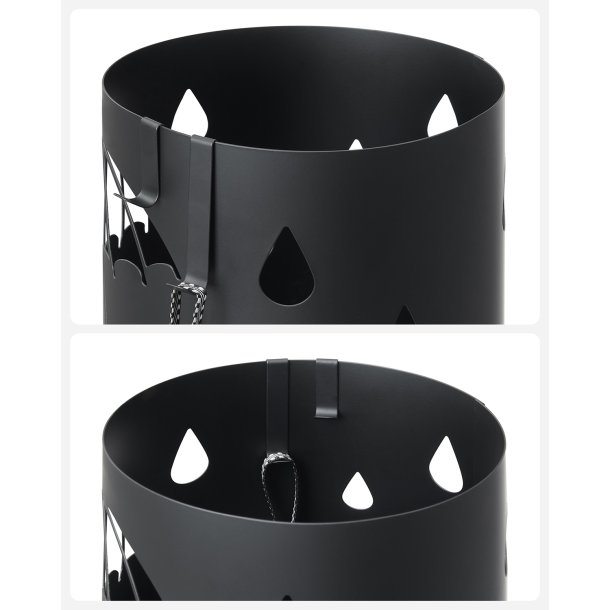 Paraplystativ med kroge og drypbakke - sort paraplyholder