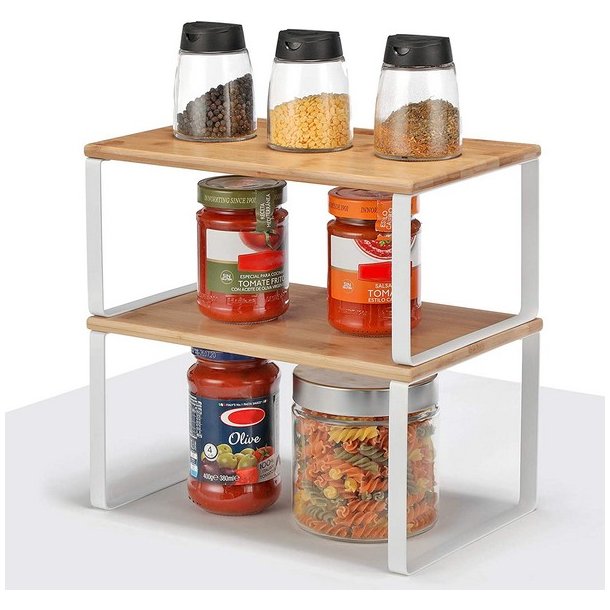 Hylder til bord - s�t med 2 stabelbare k�kkenhylder - bambus