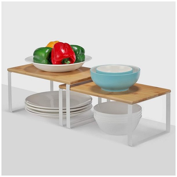 Hylder til bord - s�t med 2 stabelbare k�kkenhylder - bambus