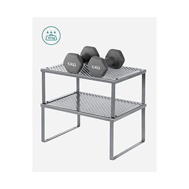 Hylder til bord - s�t med 2 stabelbare k�kkenhylder - gr� metal