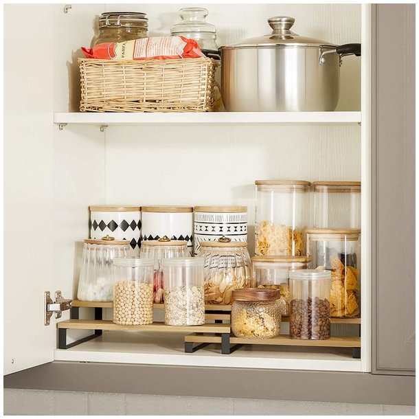 Krydderihylder - s�t med 2 stabelbare k�kkenhylder - bambus