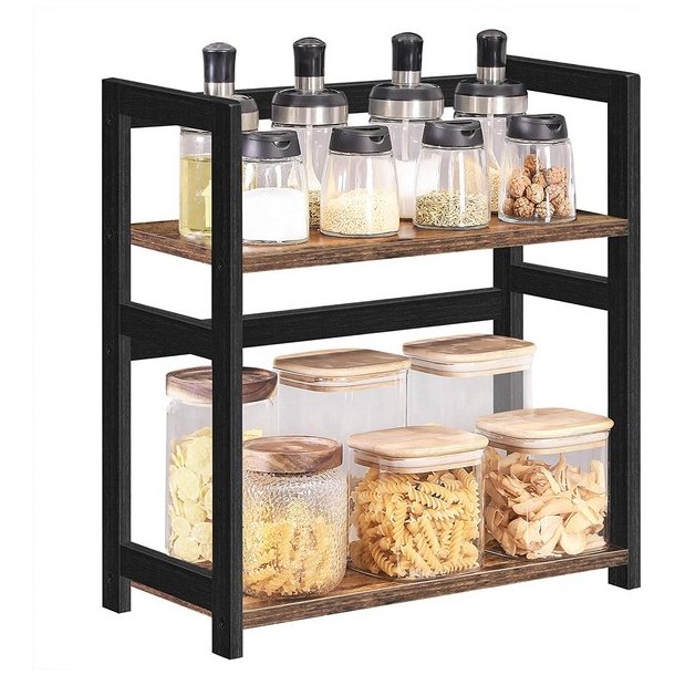 Krydderihylder - k�kkenhylder - sort med 2 rustik brune hylder