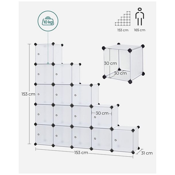Opbevaringsskab - kubisk skab i plastik - plastikskab med 16 rum