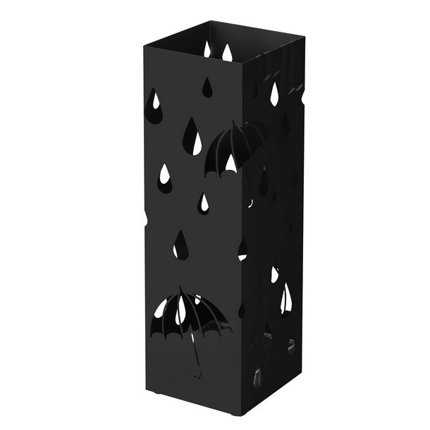 Paraplystativ med kroge og drypbakke - sort paraplyholder