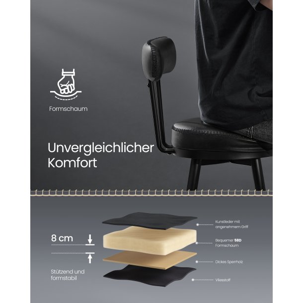 Barstol med kunstlder - st med 2 - sdehjde 76 cm - sort