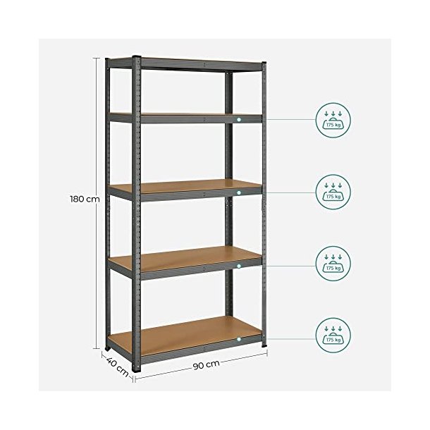 St�lreol - lagerreol - gr� og brun reol 180 x 90 x 40