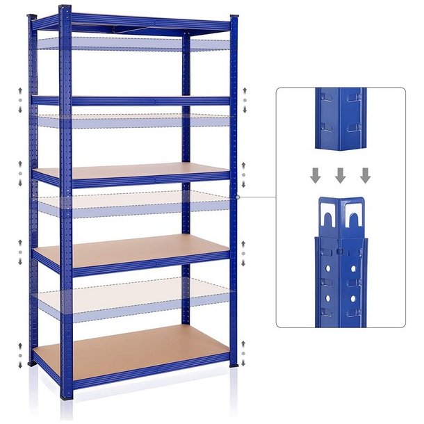 St�lreol med 5 hylder - lagerreol - bl� reol 200 x 100 x 50