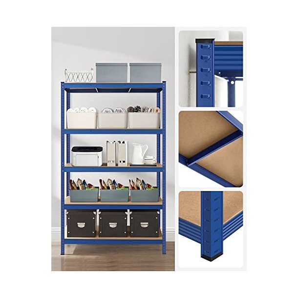 St�lreol med 5 hylder - lagerreol - bl� reol 200 x 120 x 60