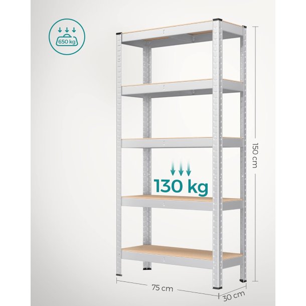 V�rkstedsreol - lagerreol - s�lv st�lreol 150 x 75 x 30