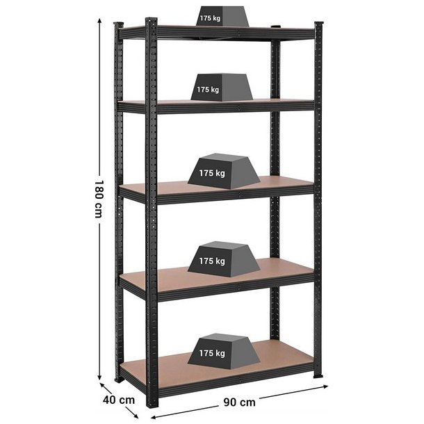 St�lreol - lagerreol - sort og brun reol 180 x 90 x 40