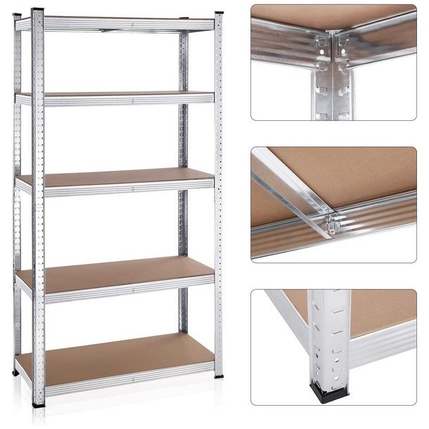 St�lreol - s�t med 2 lagerreoler - s�lv og brun 180 x 90 x 40