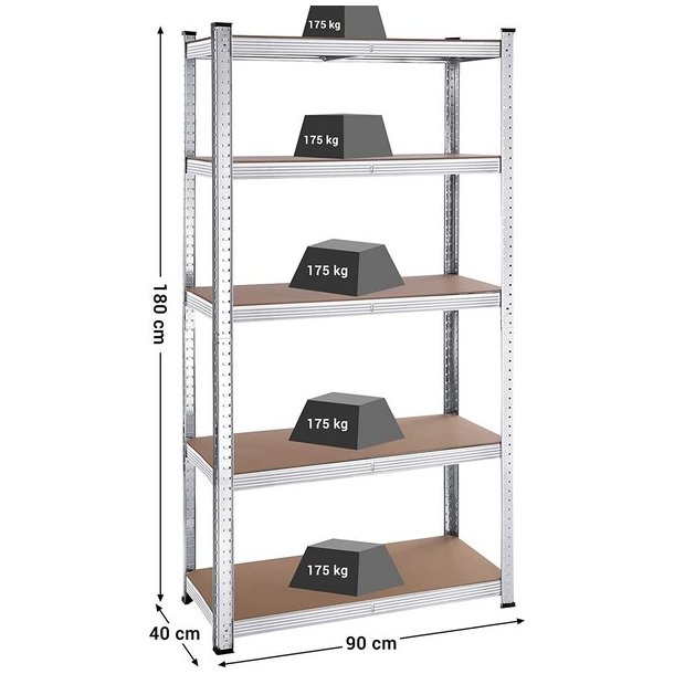 St�lreol - s�t med 2 lagerreoler - s�lv og brun 180 x 90 x 40