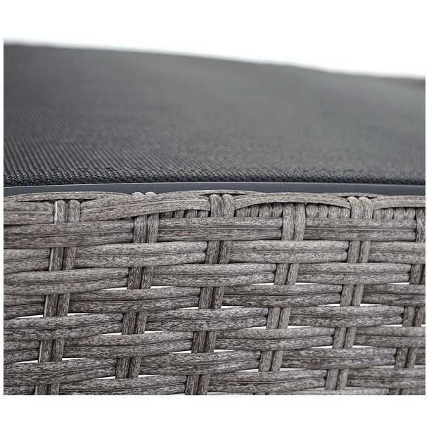 Polyrattan solseng - gr� polyrattan liggestol med sort stof