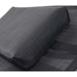 Polyrattan solseng - gr� polyrattan liggestol med sort stof