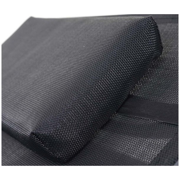 Polyrattan solseng - gr� polyrattan liggestol med sort stof