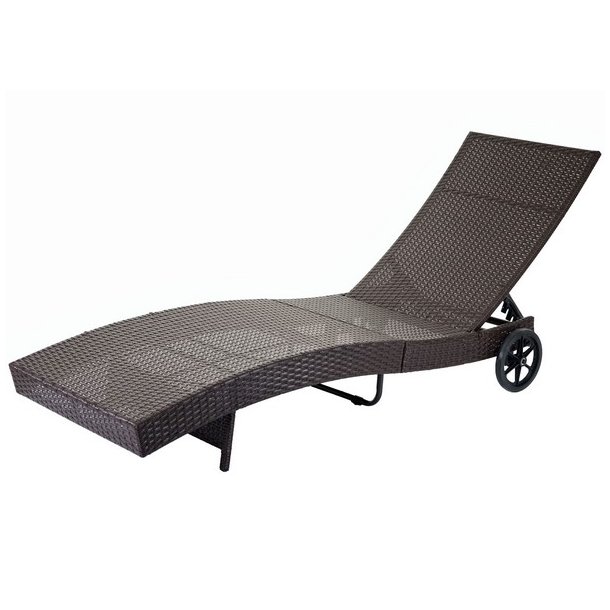 Polyrattan solseng - brun solvogn og liggestol med beige hynde