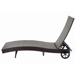 Polyrattan solseng - brun solvogn og liggestol med beige hynde