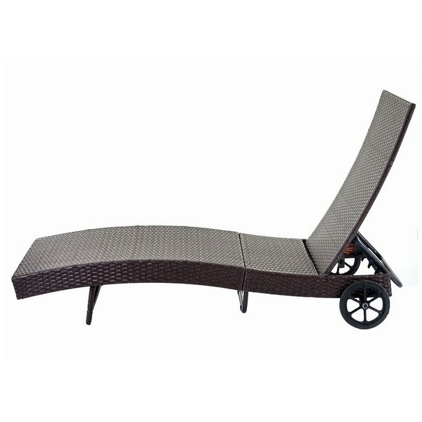 Polyrattan solseng - brun solvogn og liggestol med beige hynde