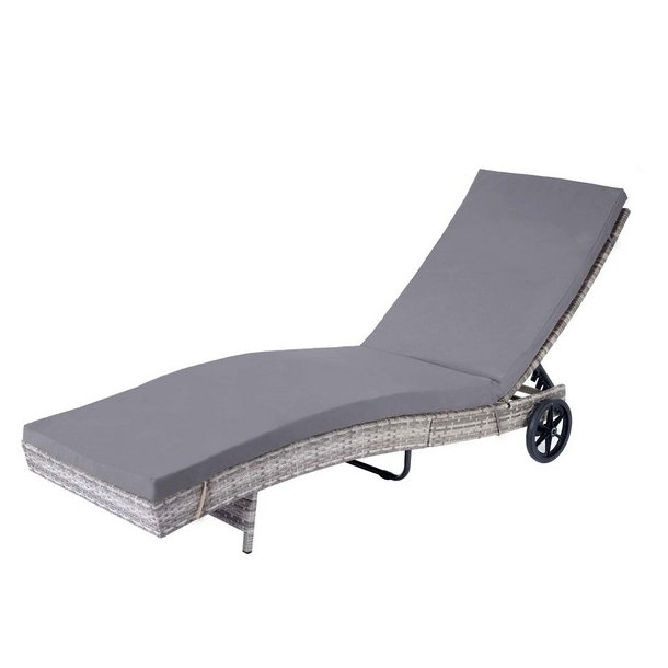 Polyrattan solseng - gr solvogn og liggestol med mrkegr hynde