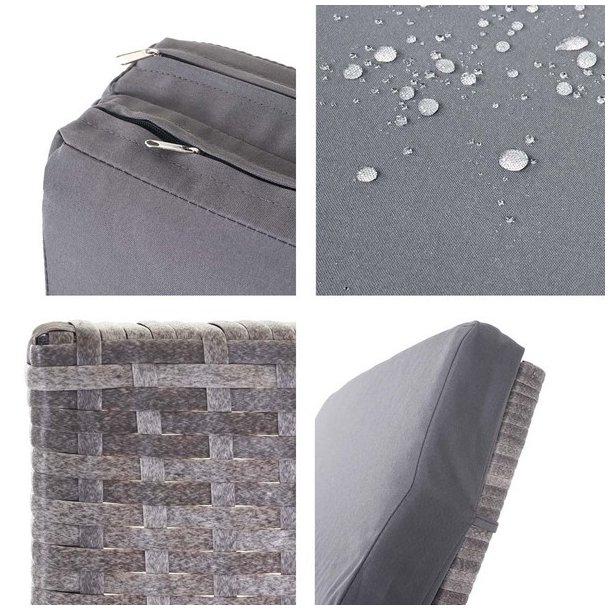 Polyrattan solseng - gr solvogn og liggestol med mrkegr hynde