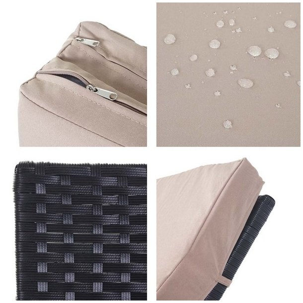 Polyrattan solseng - sort solvogn og liggestol med beige hynde