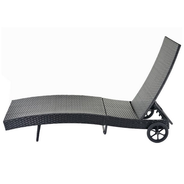 Polyrattan solseng - sort solvogn og liggestol med m�rkegr� hynde