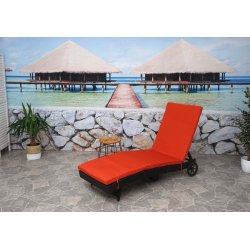 Polyrattan solseng - sort solvogn og liggestol med terracotta hynde