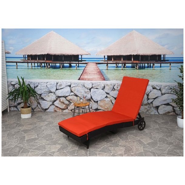 Polyrattan solseng - sort solvogn og liggestol med terracotta hynde