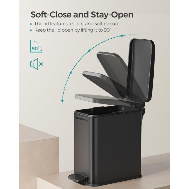 Skraldespand 5 liter - pedalspand med soft-close l�g - sort