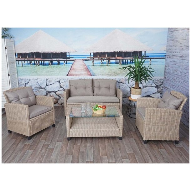 Havem�bels�t - gr�brune polyrattan havem�bler med gr�brune hynder