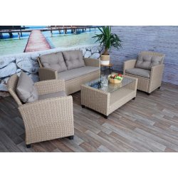 Havem�bels�t - gr�brune polyrattan havem�bler med gr�brune hynder