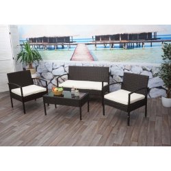 Polyrattan loungest - lounge havembelst i 4 dele - brun 2-1-1