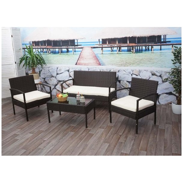 Polyrattan loungest - lounge havembelst i 4 dele - brun 2-1-1