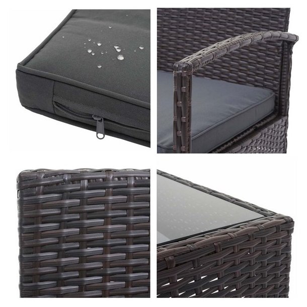 Polyrattan loungest - lounge havembelst i 4 dele - brun 2-1-1