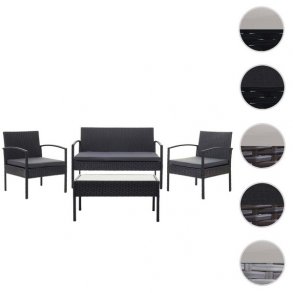 Polyrattan loungest - lounge havembelst i 4 dele - sort 2-1-1