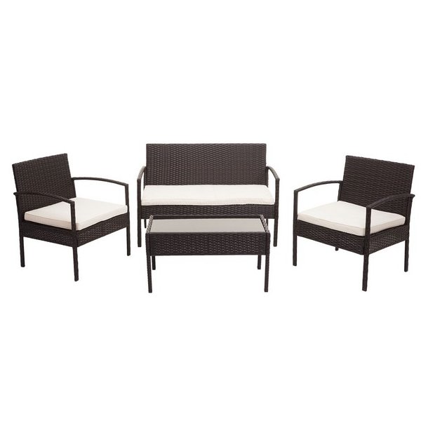 Polyrattan loungest - lounge havembelst i 4 dele - brun 2-1-1